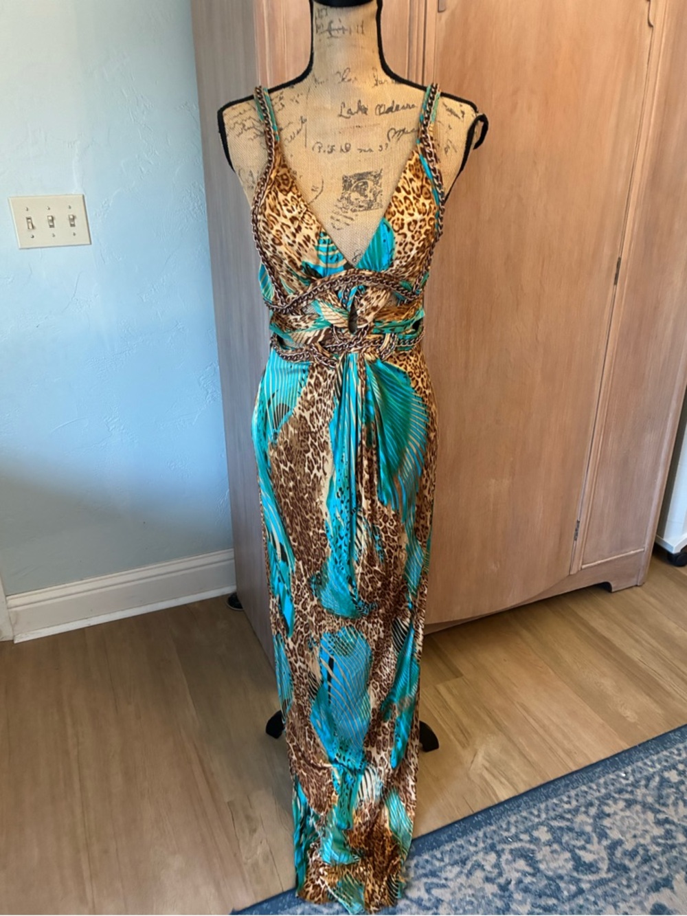 Y2K Sky Boho halter Maxi real housewives California Boho Animal print L